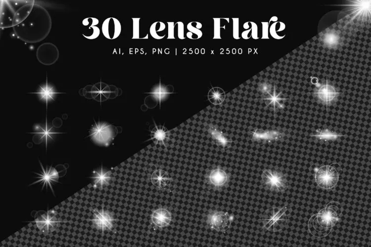 逼真的镜头光晕和眩光效果高光背景叠加图片设计AI矢量素材 Realistic Lens Flares and Glares Effects