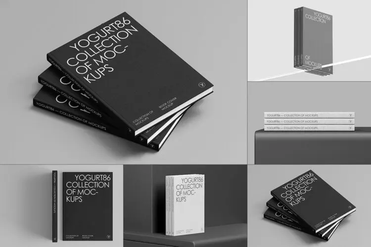 5款硬面精装布艺织物封皮书脊封面书籍装帧设计展示效果图ps样机 Fabric Book Cover Mockup