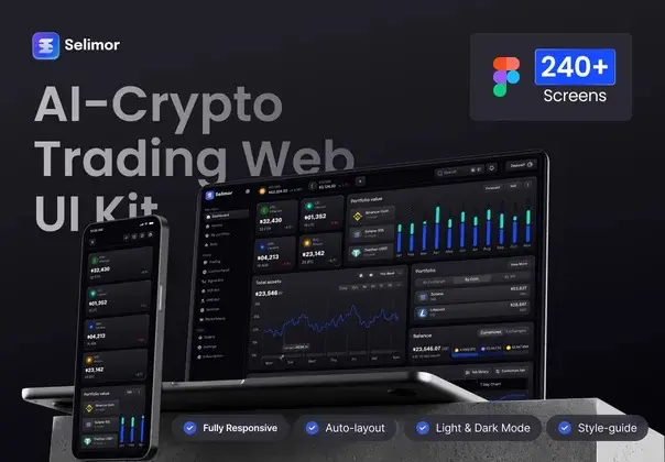 AI 驱动的加密货币金融理财电子钱包管理应用app界面设计UI素材 AI-Crypto Trading, Marketplace & Wallet UI Kit