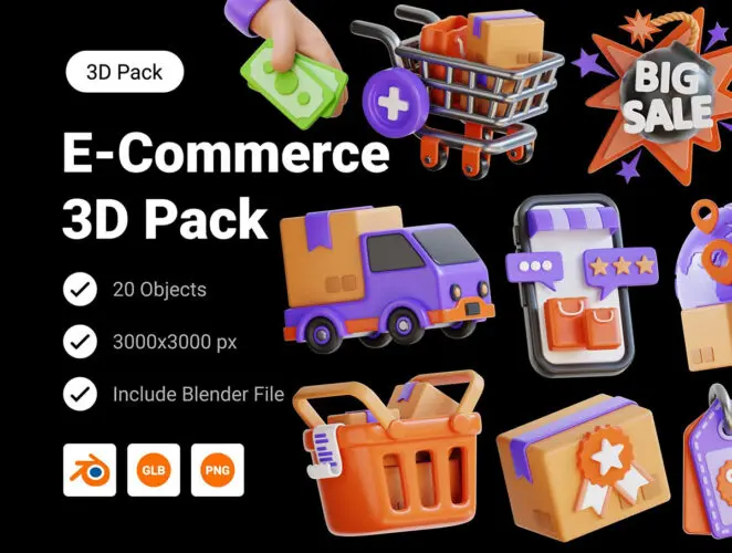 20款电商购物场景用户界面插图webp免抠图3D图标icon素材 E-Commerce 3D Pack