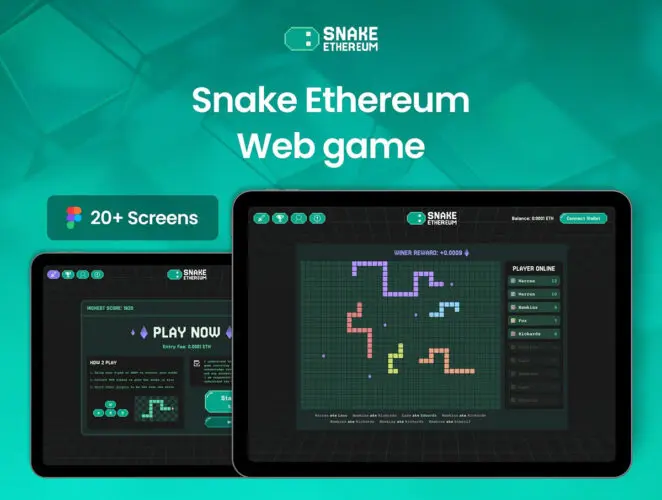 经典贪吃蛇Web游戏加密货币奖励网页界面设计ui套件 Snake Ethereum Web game