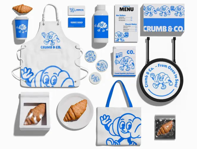 面包房烘焙料理品牌VI文具应用设计贴图ps样机素材国外设计模板 Croissant Bakery Branding Mockup