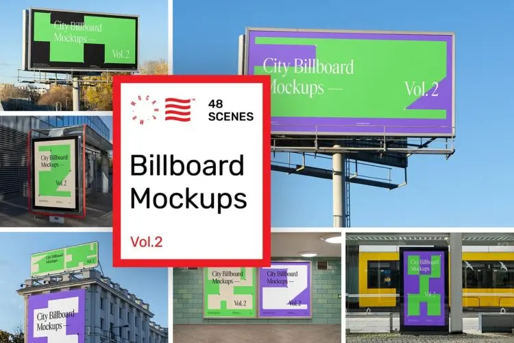 48款城市户外广告牌高炮灯箱横幅LED屏海报设计展示效果图ps样机 City Billboard Mockups Vol.2