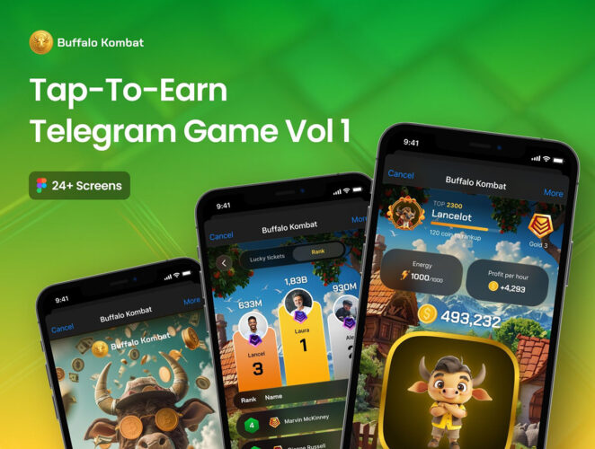 为 Telegram 打造的简单有趣点击赚钱游戏app设计用户界面ui套件模板 Tap-To-Earn Telegram Game Vol 1