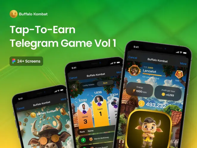 为 Telegram 打造的简单有趣点击赚钱游戏app设计用户界面ui套件模板 Tap-To-Earn Telegram Game Vol 1