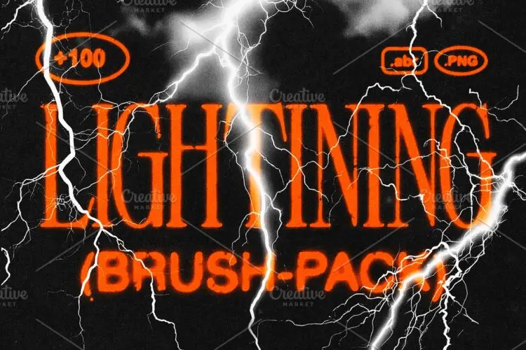 100款潮流复古科幻风暴雷电能量爆发雷暴电光闪电ps笔刷设计素材 Lightning Storm Brush Pack