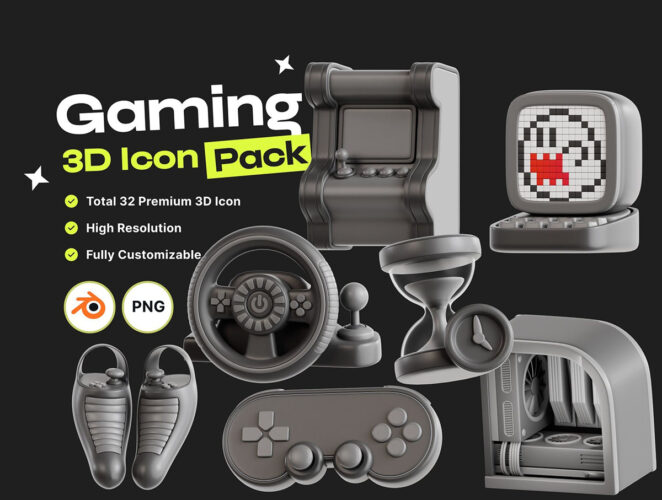 32款电脑街机掌机游戏摇杆设备插图png免抠图3D图标icon设计素材 Gaming 3D Icon