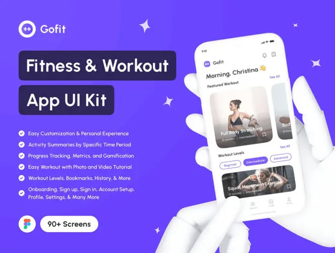 90屏健身锻炼健康运动训练在线教学app设计用户界面ui套件明暗模板 Gofit – Fitness & Workout App UI Kit