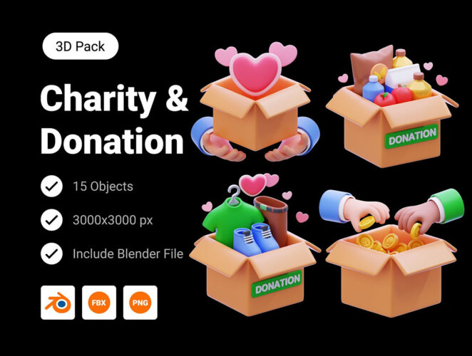 慈善献爱心捐赠png插图元素3D图标icon素材 Charity & Donation 3D Icon Pack