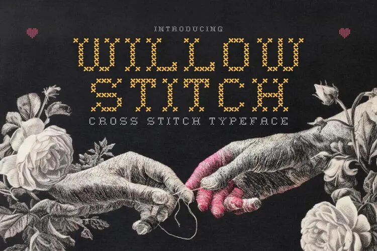 潮流复古怀旧手工艺刺绣十字绣海报封面标题艺术装饰英文字体包 Willow Stitch – Cross Stitch Font