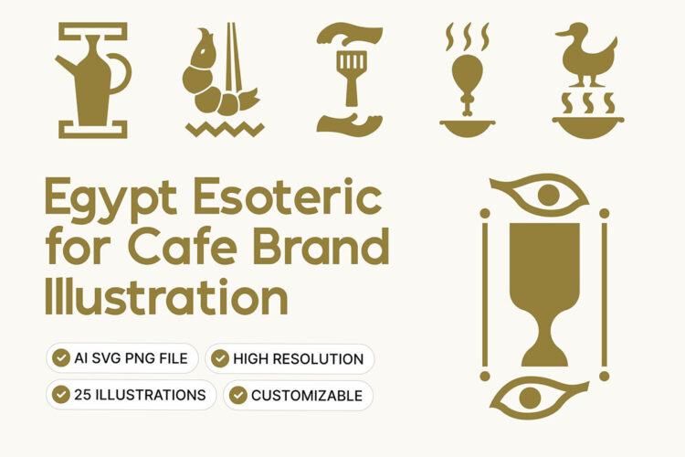 古老神秘埃及秘制咖啡品牌展示插画装饰元素矢量设计素材 Egypt Esoteric for Cafe Brand Illustration Set