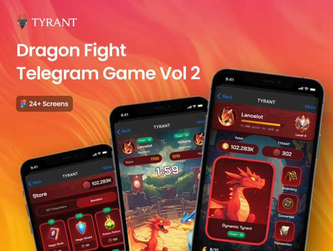 在 Telegram 上进行的实时策略龙战游戏app设计用户界面ui套件模板 Dragon Fight Telegram Game Vol 2