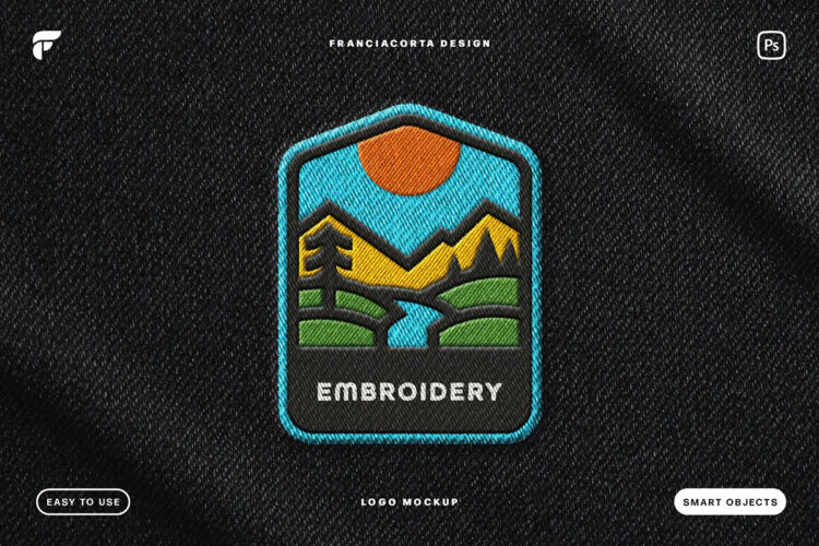 服装织唛刺绣补丁装饰布贴logo图案设计立体展示效果图ps样机素材 Embroidery Badge Mockup Graphics