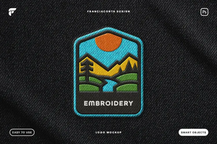 服装织唛刺绣补丁装饰布贴logo图案设计立体展示效果图ps样机素材 Embroidery Badge Mockup Graphics