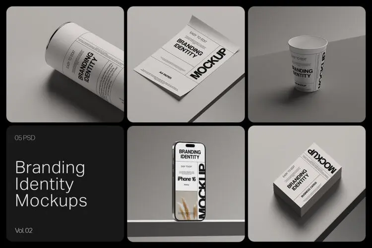 A4宣传单页名片纸杯苹果手机模型品牌logo标识设计贴图ps样机素材模板 Branding Identity Mockups Vol-02