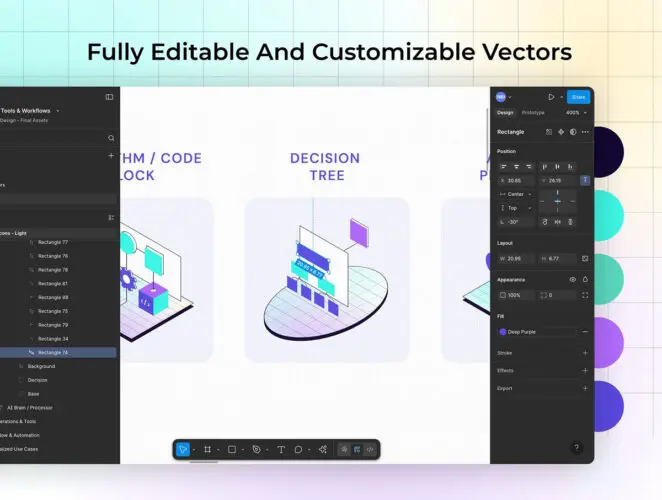 24款等距时尚AI人工智能科技神经网络工作流程icon图标设计素材 Flownode AI Tools Icon Set
