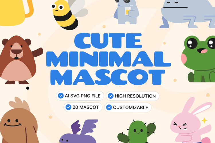 创意手绘可爱小动物拟人吉祥物剪切画插图矢量设计素材 Cute Minimal Mascot Set