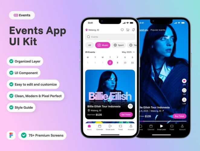 发现本地活动移动应用 UI 套件 Events – Discover Local Events Mobile App UI Kit
