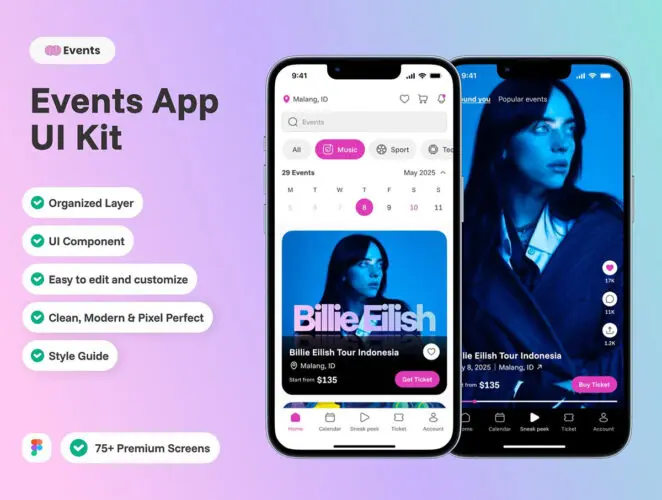 发现本地活动移动应用 UI 套件 Events – Discover Local Events Mobile App UI Kit