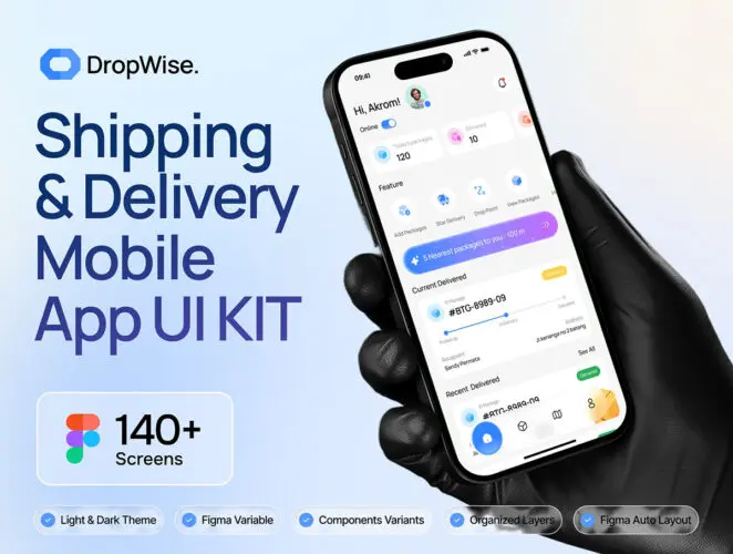 货运与配送类菜鸟裹裹APP移动应用 UI 套件 DropWise – Shipping & Delivery Mobile App UI KIT