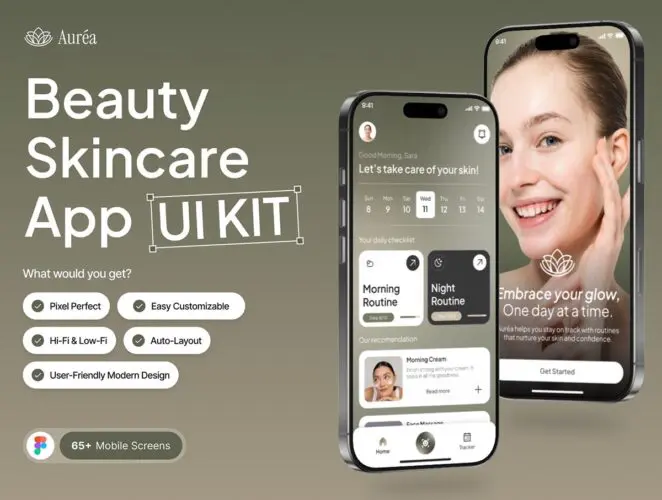 美容护肤追踪应用 UI 套件 Auréa – Beauty Skincare App UI Kit