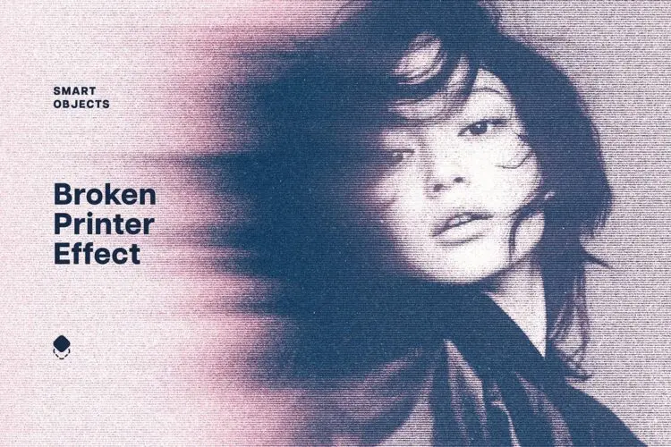 复古潮流故障风动感模糊条纹拖影做旧失真扭曲人像后期ps特效样机 Retro Broken Printer Effect