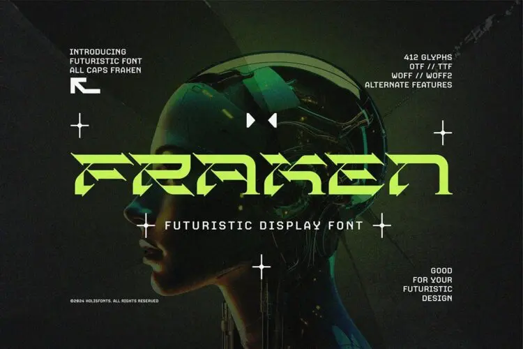 潮流未来科幻机能科技时尚潮牌海报封面标题衬线英文字体包 Fraken Futuristic Font