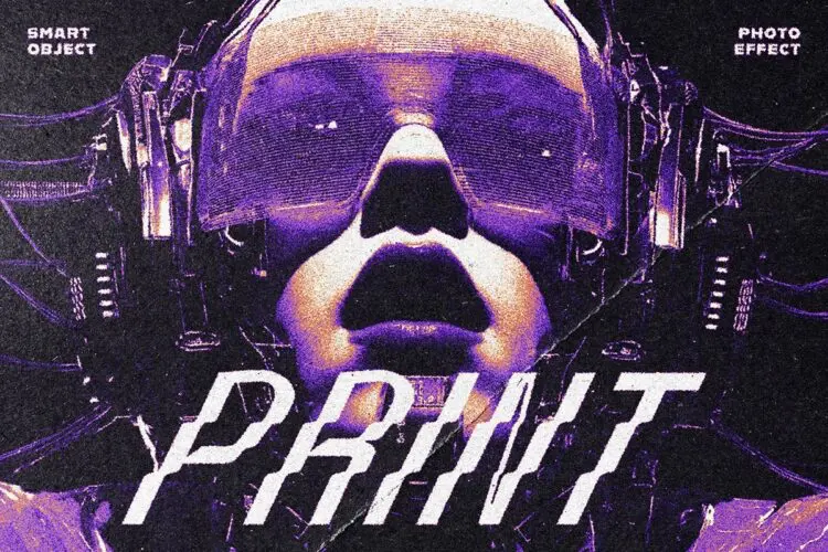 潮流复古Y2K粗糙做旧重金属摇滚朋克颗粒噪点ps特效后期样机模板 Y2K Retro Risoprint Photo Effect