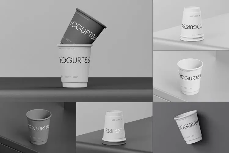 4款极简工业风一次性纸杯咖啡热饮杯子包装设计展示效果图ps样机 Paper Cup Mockup