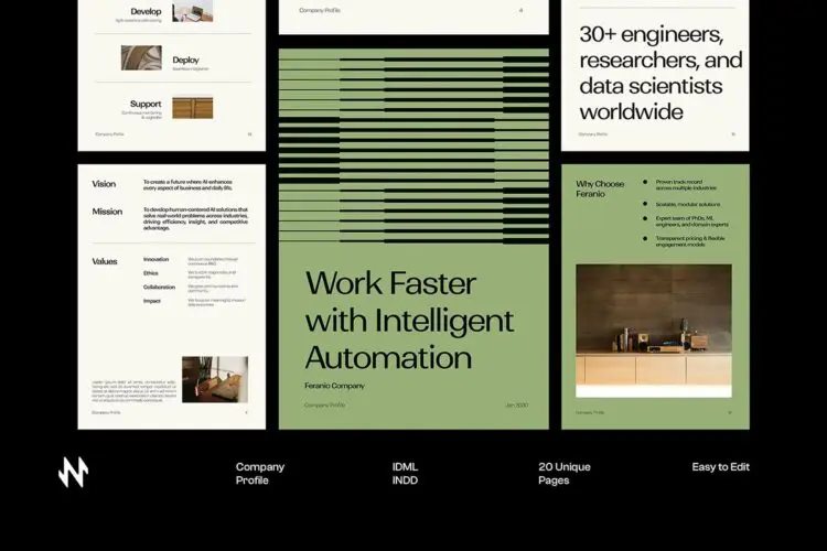 16页竖版A4时尚简约公司简介品牌画册推广手册排版设计id版式模板 Green Minimal Company Profile