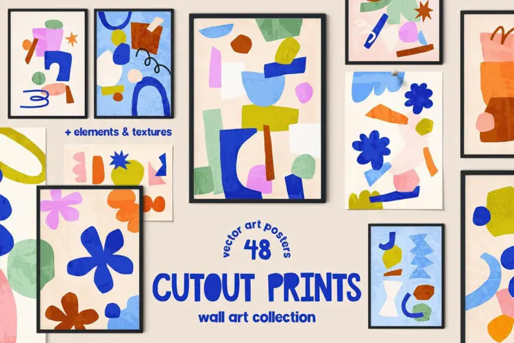 48款中世纪剪复古纸抽象艺术装饰挂画海报设计几何图形ai设计素材 Cutout Prints — Wall Art Collection