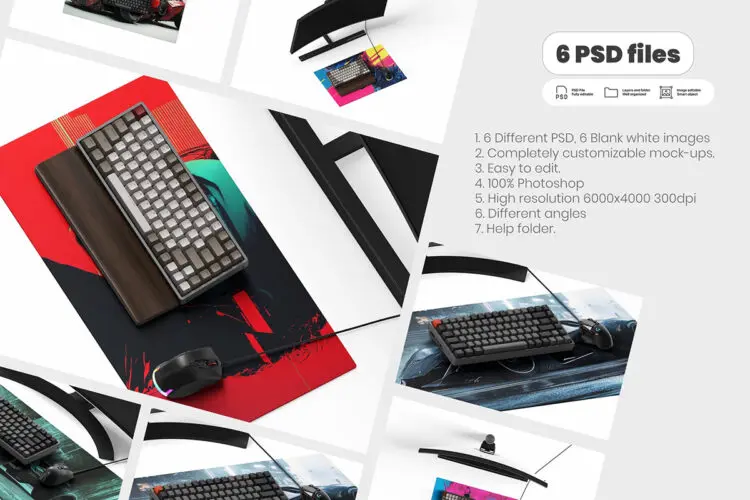 6款电竞游戏桌面鼠标垫桌垫印花图案设计展示效果图ps样机素材 Desk Mat Mockup Part 2