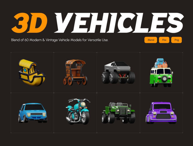 迷你Q版卡通汽车交通工具3D图标icon设计素材png免抠图片 3D Vehicle Models Set