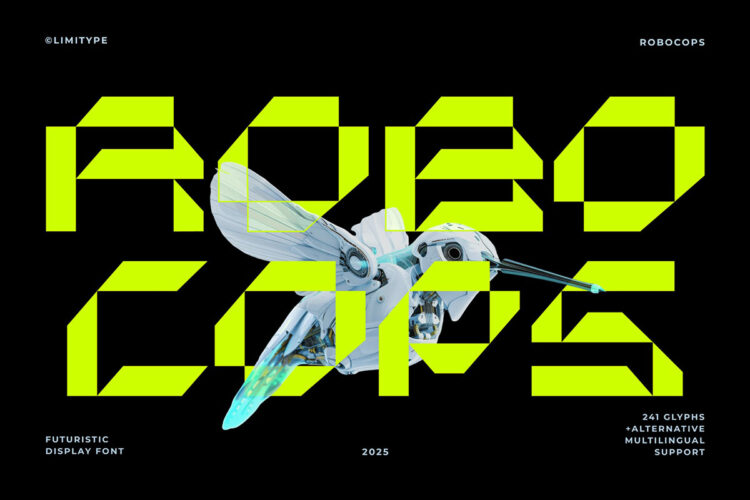 未来主义科幻机械赛博朋克科技游戏标志标题Logo设计无衬线英文字体 Robocops – Futuristic Font