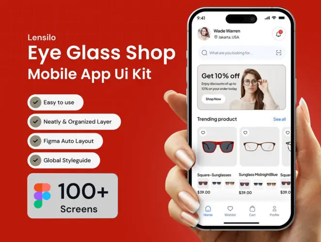 眼镜店在线商城手机电商app界面设计卡片式组件ui模板 Lensilo Eye Glass Shop Mobile App Ui Kit