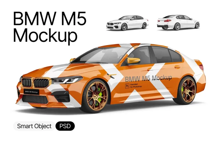 宝马M5车辆模型车身展示设计贴图ps样机素材 BMW M5 Mockup