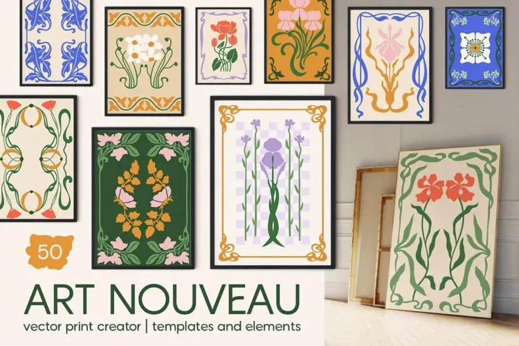 复古手绘自然草本植物花卉树叶新艺术装饰插图插画ai矢量设计素材 Art Nouveau Vector Print Creator