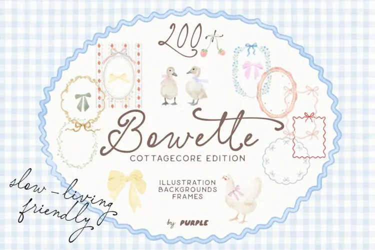 200款英国乡村田园风手绘插图插画边框图案设计webp免抠图片素材 Bowette Cottagecore Frames & Papers