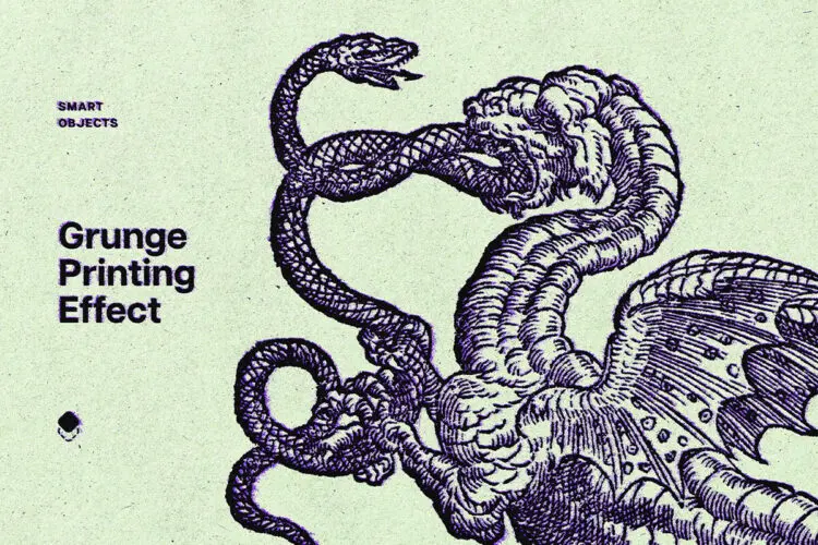 90年代复古粗糙垃圾摇滚粗犷做旧印刷影印插图插画后期ps特效样机 Grunge Printing Effect