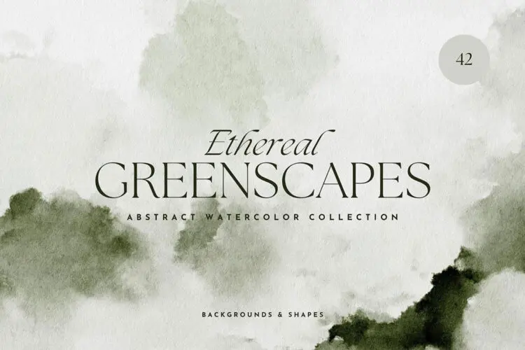 42款绿色水墨自然抽象艺术水彩复古印染渗色背景底纹高清图片素材 Ethereal Greenscapes Watercolor Backgrounds