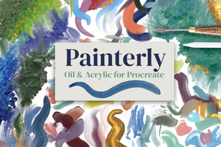 46款复古艺术油画丙烯笔触Procreate绘画笔刷素材 Painterly Brushes for Procreate
