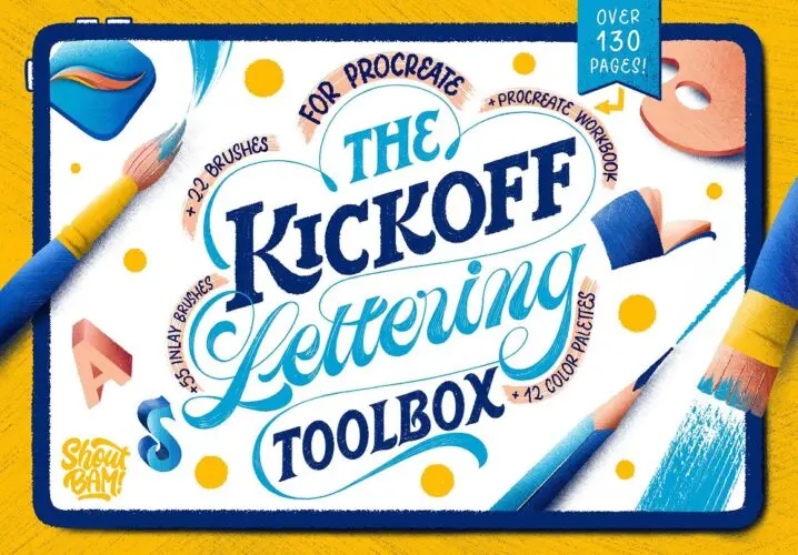77支视觉艺术粉笔蜡笔铅笔水墨画笔procreate笔刷插件素材 The KickOff Lettering Toolbox