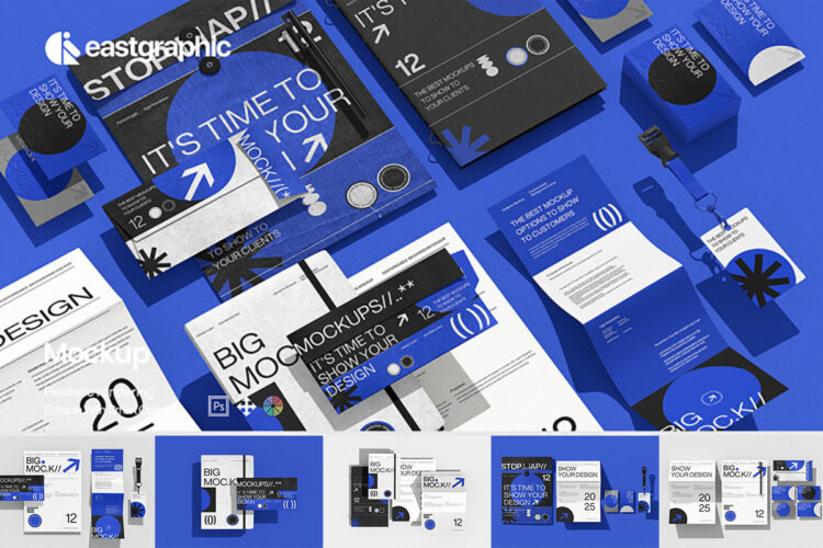 10款名片信纸信封ID卡笔记本文具品牌VI应用设计展示效果图ps样机 Modern Stationery Branding Mockup Set