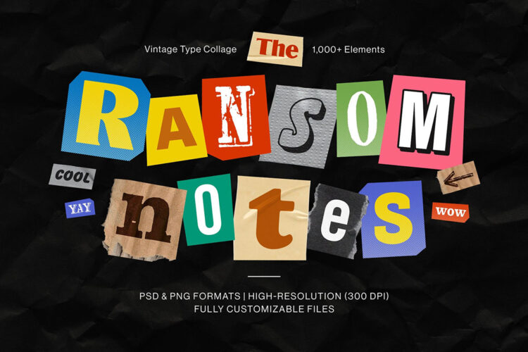 1000款潮流复古英文字母数字符号剪纸拼贴撕纸png免抠图片素材 Ransom Note Letters Set