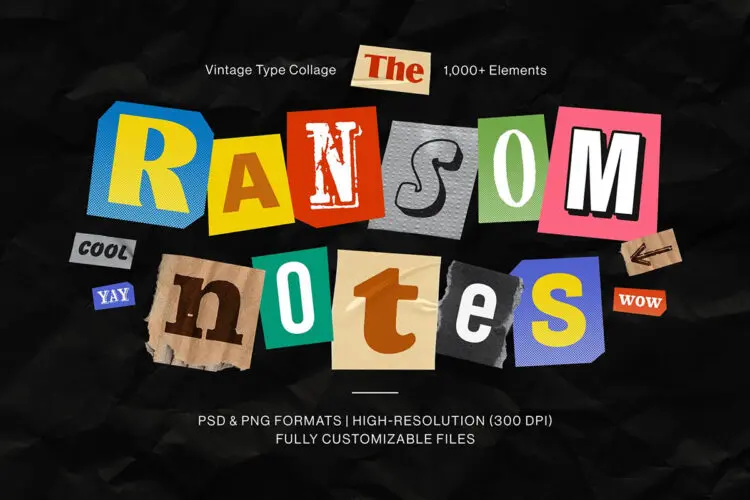 1000款潮流复古英文字母数字符号剪纸拼贴撕纸webp免抠图片素材 Ransom Note Letters Set