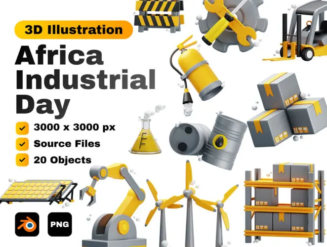 20款工业施工器械设备工具3D图标icon设计素材Africa Industrialization Day 3D Icon Set