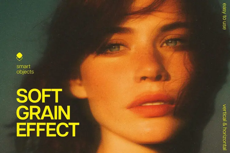 潮流复古模糊柔光颗粒噪点电影胶片艺术人像照片后期ps特效样机 Soft Grain Photo Template
