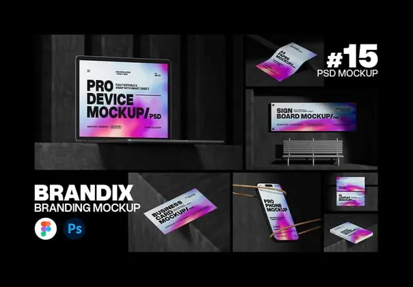 15款工业风广告牌封面导视立牌iPhone手机笔记本电脑文具ps样机 Brandix Branding Mockup Set – 15 Scene
