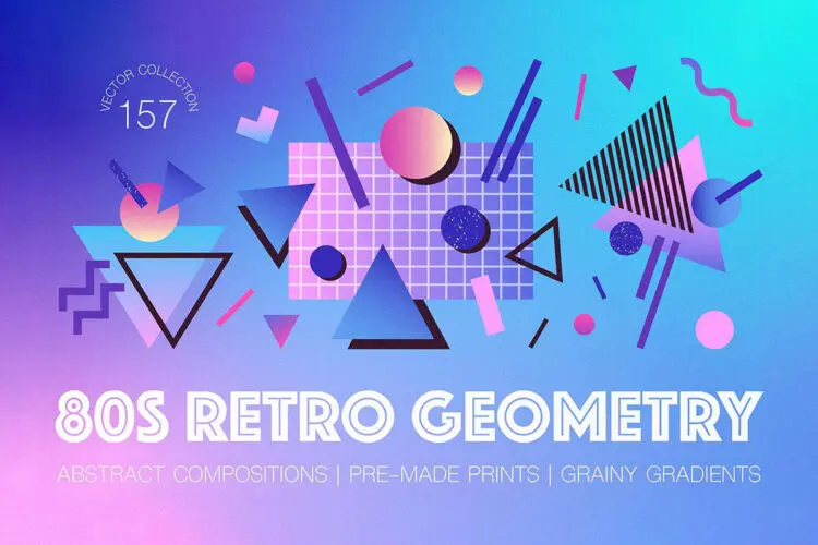 80年代潮流复古未来主义孟菲斯蒸汽波抽象艺术几何图形ai矢量素材 80s Retro Geometry & Gradients