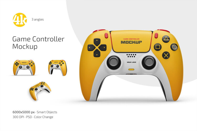 游戏控制无线手柄模型展示品牌标识设计贴图ps样机素材模板 Game Controller Mockup Set